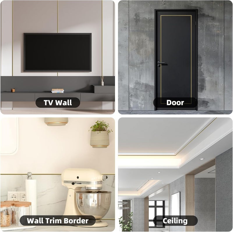 JSIWOTH 26.2 Ft Peel and Stick Wall Molding Trim, D-Shape Flexible Molding Trim Matte Gold for Backsplash, Mirror, Wall, Window & Door Frames, Waterproof Self Adhesive Trim(W:0.4", T:0.1") - Image 3